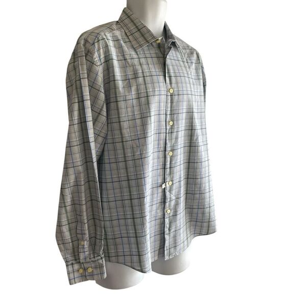 Egara Shirt Men's Extra Large Plaid Flip Cuff Green Blue White - Picture 3 of 6